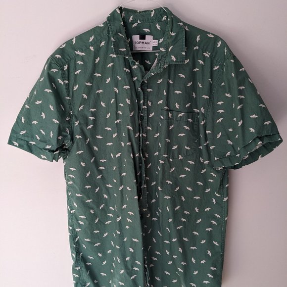 Paper boat print button up men's shirt. - Picture 1 of 3